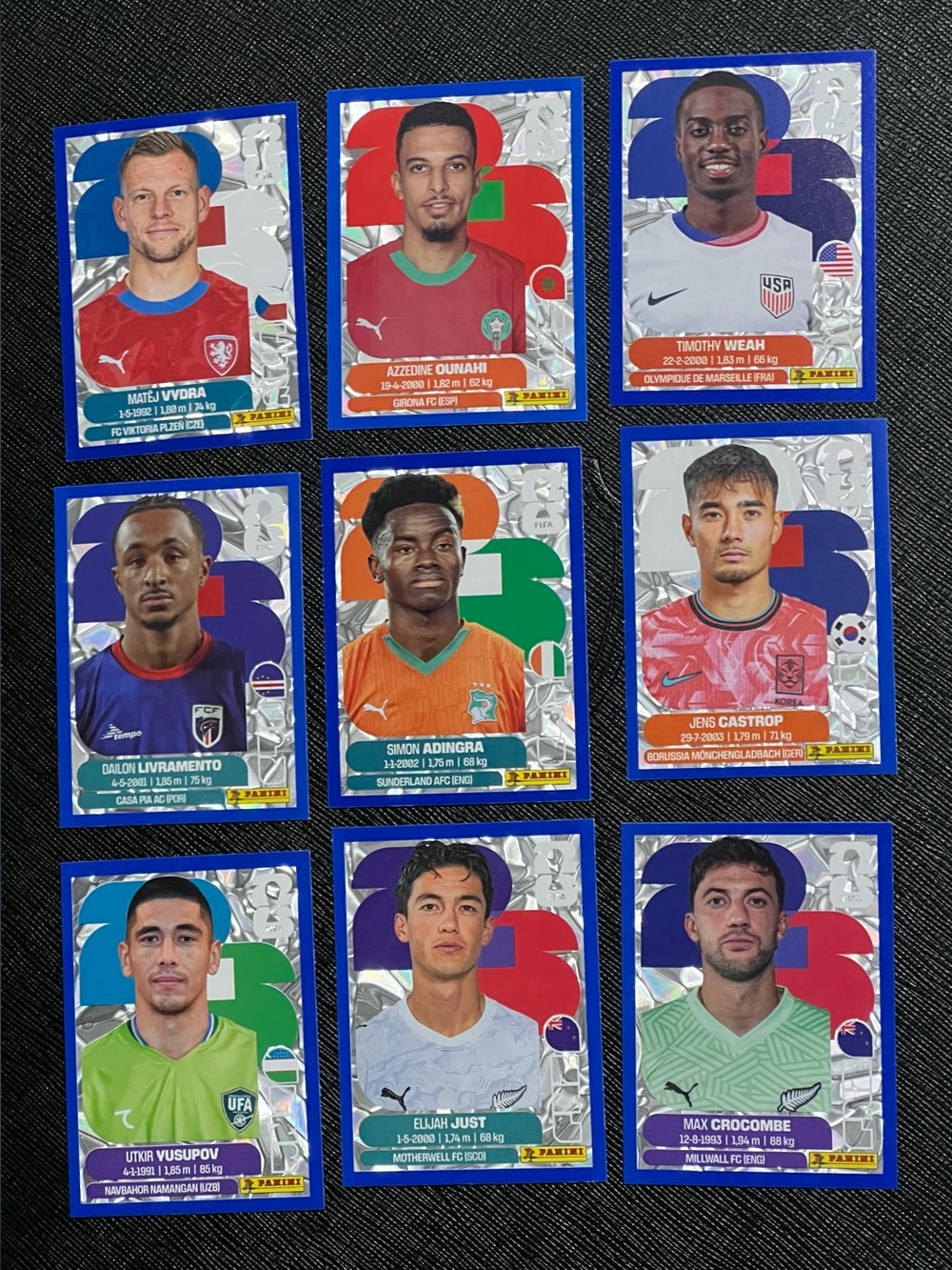 9x Panini Fifa Soccer World Cup 2026 Blue Parallel Gold Crumple Stickers